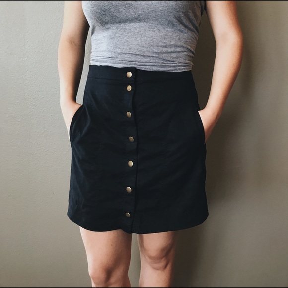 Faux Suede Button Down Skirt - Picture 1 of 4
